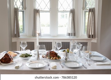 A Table At A Jewish Home Set For The Shabbat Meal