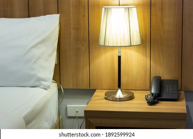 Table Lamp On Bedside In The Bedroom