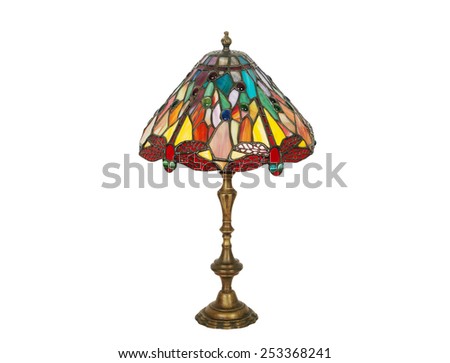 table lamp with red dragonfly isolated on white, studio shot