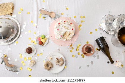 Table With Leftovers After Party Celebration, Top View