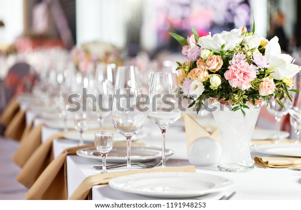 Table Luxury Wedding Reception Beautiful Flowers Stock Photo Edit