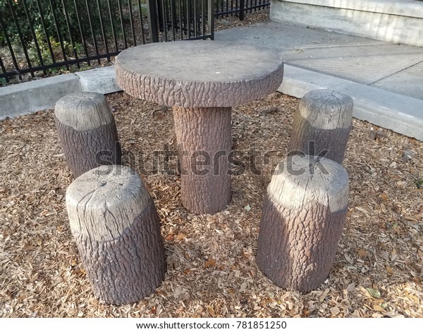 Table Made Out Fake Tree Stumps Stock Photo Edit Now 781851250