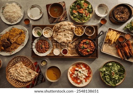 Table with middle eastern cuisine