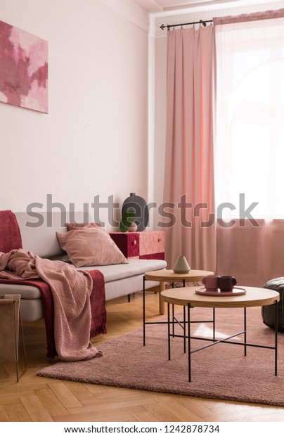 Table On Pink Carpet Living Room Stock Photo Edit Now 1242878734