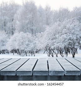 Table For Picnic And Winter Background