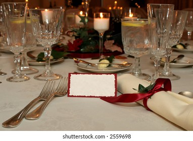 table place setting with blank table place card