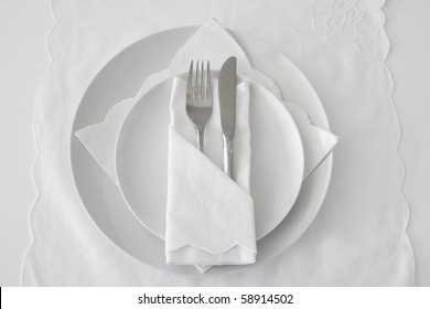 Table Place Setting In White