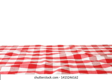Table With Red Checkered Cloth Isolated On White