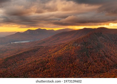 Table Rock State Park, South Carolina, USA landscape at dusk in autumn.