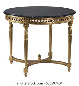 Table Round Black Marble With Gold Base. With Clipping Path.