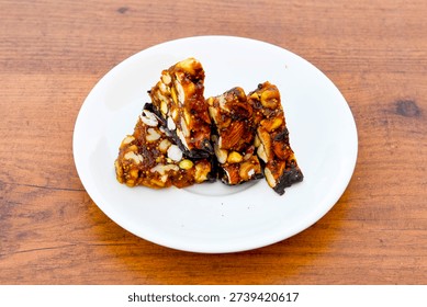 Table scene of assorted take out or delivery foods. Traditional Turkish cuisine. Various Turkish desert and cake. Top down view on a table.