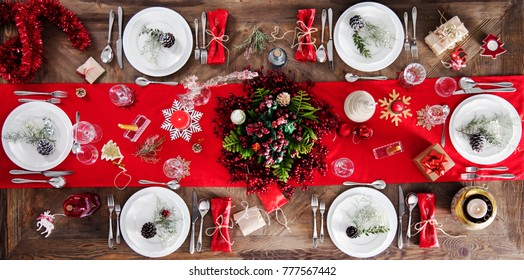 Table Served For Christmas Dinner