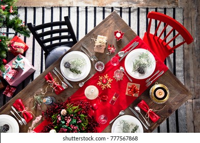 Table Served For Christmas Dinner