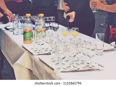 Table served with glasses for a buffet table