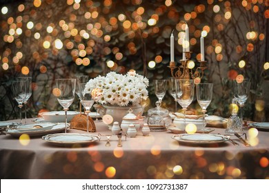 Table served for luxury dinner party