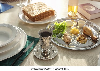 Table Served For Passover (Pesach) Seder Indoors