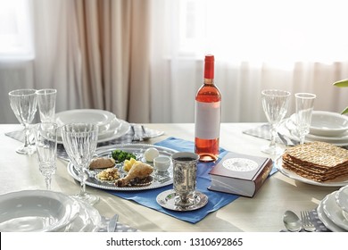 Table Served For Passover (Pesach) Seder Indoors