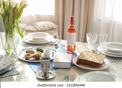 Table Served For Passover (Pesach) Seder Indoors