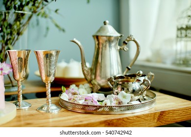 Table  Served With A Vintage Silver Service