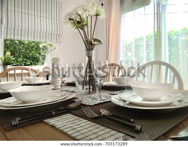 Table Set Dining Room Style Colonial Stock Photo Edit Now 703173289