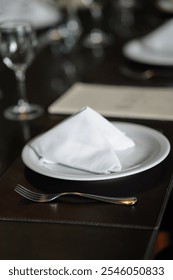 table set for a dinner, plate with fork and knife, white plate and cutlery, plate and cutlery, table setting in restaurant, table set, fabric napkin, white napkin
