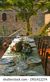 Table Set For Dinner In Tuscan Countryside 