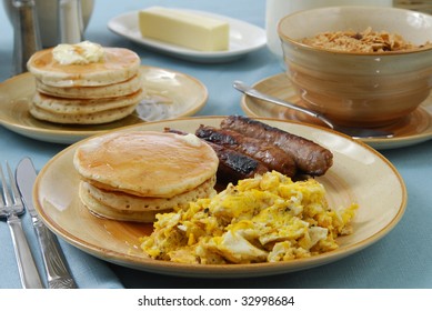 Pancakes Scrambled Egg Sausage Stock Photos Images Photography Shutterstock