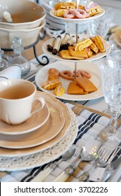 Table Set For High Tea With Sweet Cookies