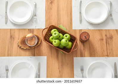 Table Set In Modern Dining Room, Top View