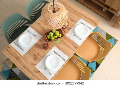 Table Set In Modern Dining Room, Top View