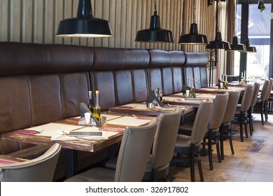 Table Set Up In Restaurant Interior,shalow Deepth Of Field