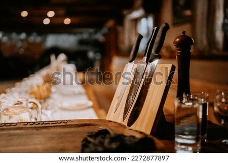 A table is set in a steak house Stock foto © 