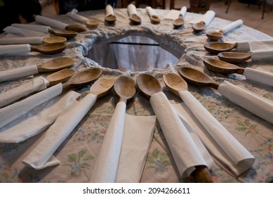 table set for the Toc typical dish of the Bellagio area, Como Lake, Italy