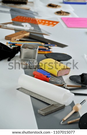 table set with tools for handicrafts