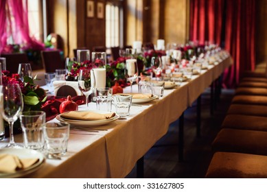 Table Set For Wedding Or Another Catered Event Dinner