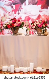 Table set for wedding or another catered event dinner.