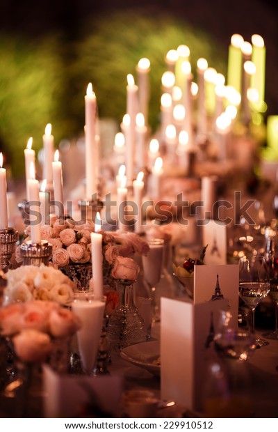 Table Set Wedding Reception Candles Stock Photo Edit Now 229910512