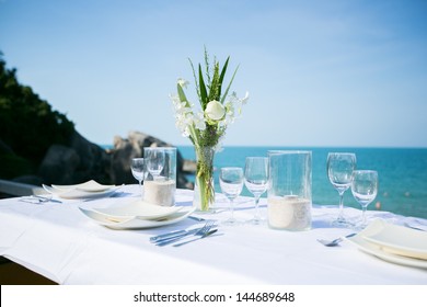 Table Setting At Beach Restaurant.