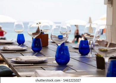 Table setting at a beachside restaurant 