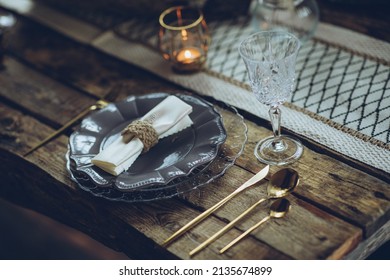 Table setting. beautifully decorated rustic table. High quality photo