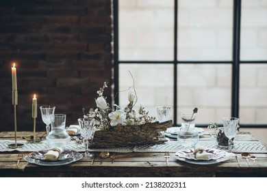 Table setting. beautifully decorated rustic table. High quality photo