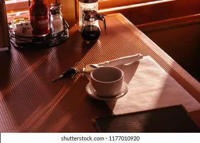 Table Setting At A Booth In A Classic Breakfast Diner