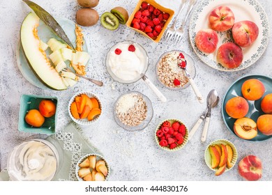 Table setting for breakfast. top view.