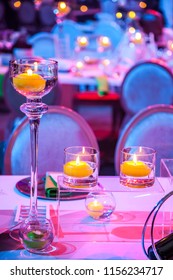 Table Setting With Candles At A Gala Dinner.