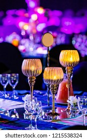 Table Setting With Candles At Gala Dinner.