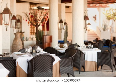 Table Setting In The Casual Empty Restaurant