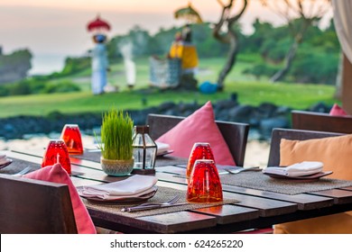 Table Setting At Casual Outdoor Restaurant In Bali, Indonesia