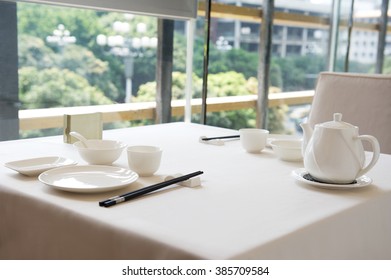 Table Setting In A Chinese Yum Cha Restaurant.