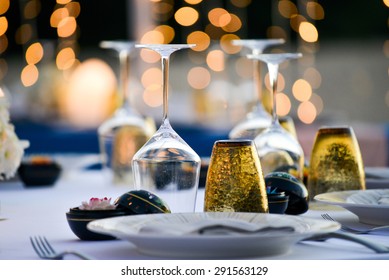 Table Setting For An Event Party Or Wedding Reception At The Beach