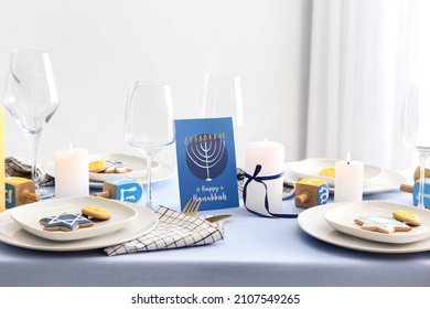 Table Setting For Hanukkah Celebration At Home